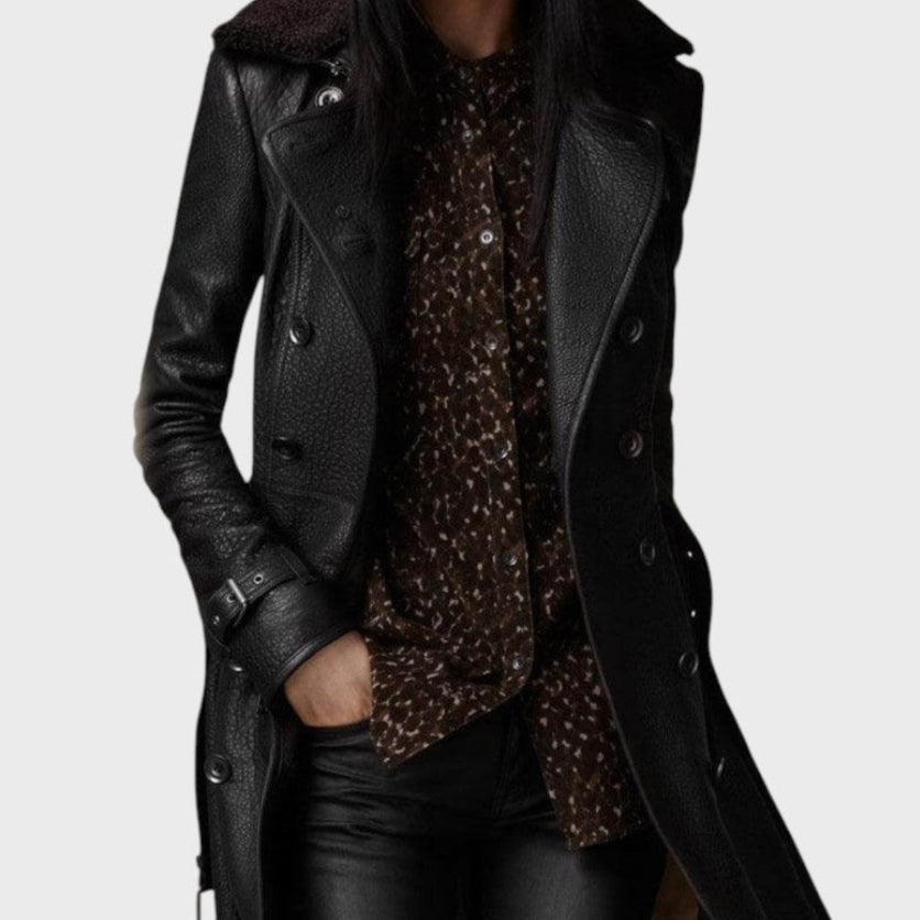 Vika | Elegantiškas odinis 3/4 ilgio paltas