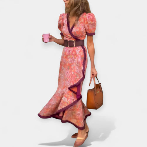 Romantiška Suknelė su Diržu ir Pūkuotomis Detalėmis