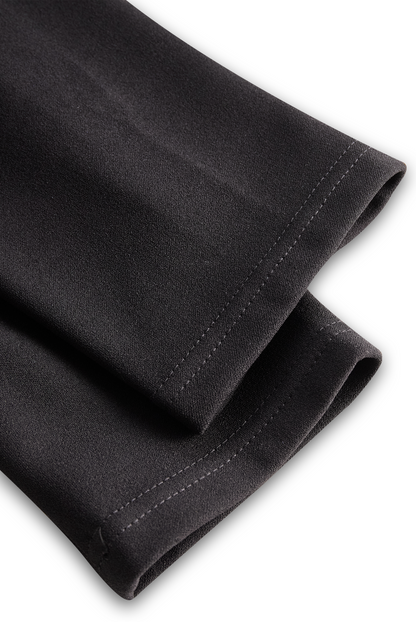 Lanah - Išskirtinė juoda suknelė su diržu ir mandarino stiliaus apykakle