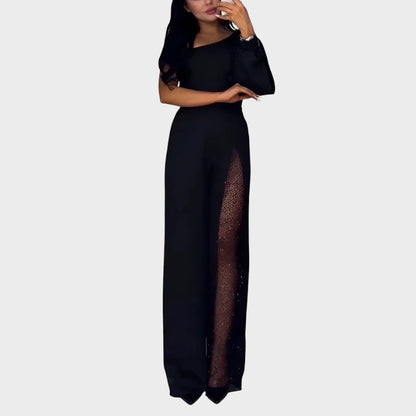 Artemis - Elegantiškas vienos peties kombinezonas su blizgančiais akcentais