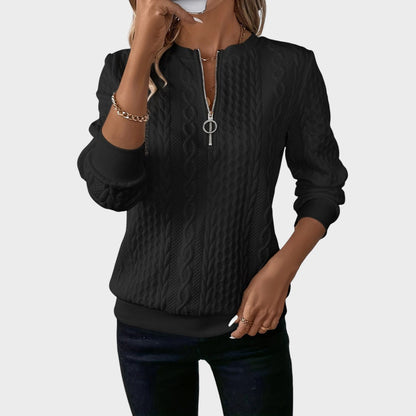 Amalie - Moteriškas megztinis su užtrauktuku ir pynėmis