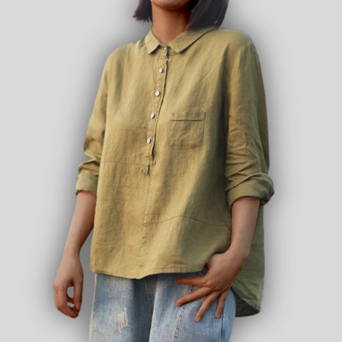 Ema™ - Lininė Žalia Bluzonė Paprastumas