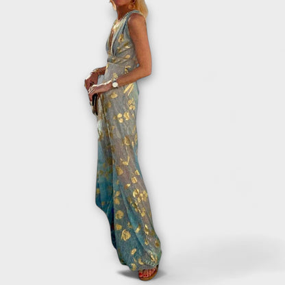 Tatiana - Sklandus Suknelė su V Formos Iškirpte