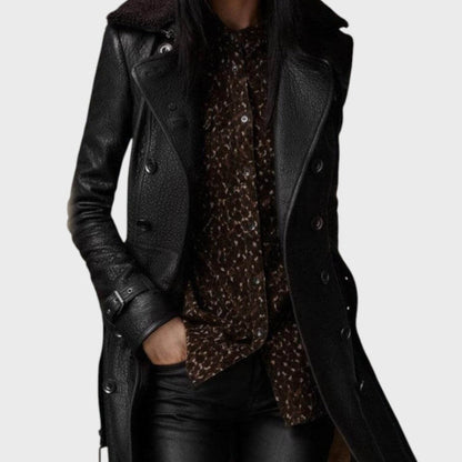 Vika | Elegantiškas odinis 3/4 ilgio paltas