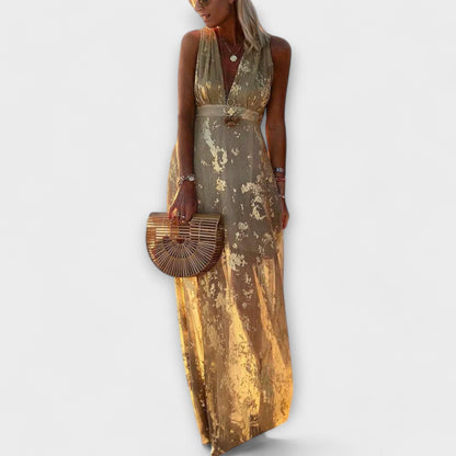 Tatiana - Sklandus Suknelė su V Formos Iškirpte