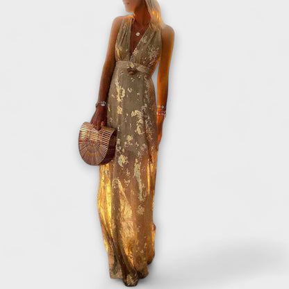 Tatiana - Sklandus Suknelė su V Formos Iškirpte