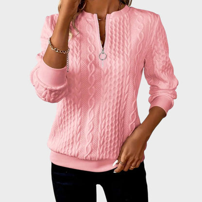 Minda - Moteriškas megztinis su užtrauktuku ir pynės mezginiu