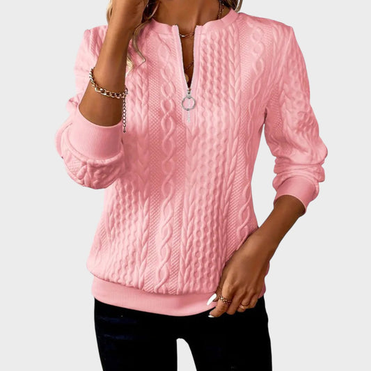 Minda - Moteriškas megztinis su užtrauktuku ir pynės mezginiu