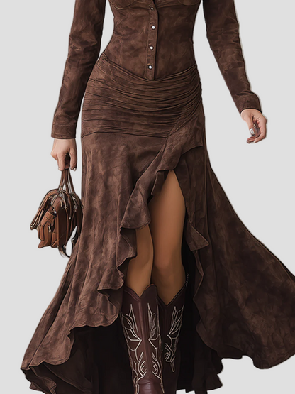 Isabeau - Maxi suknelė su asimetrinėmis raukiniais