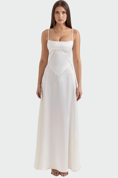 Silvija™ - Satininis Maxi Suknelė su Plonomis Petnešomis