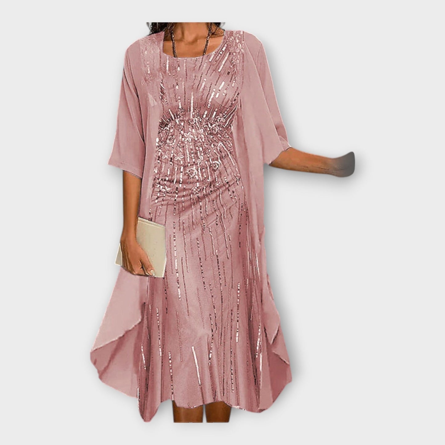 Lengvas Suknelė su Išorine Švarku ir Raštais